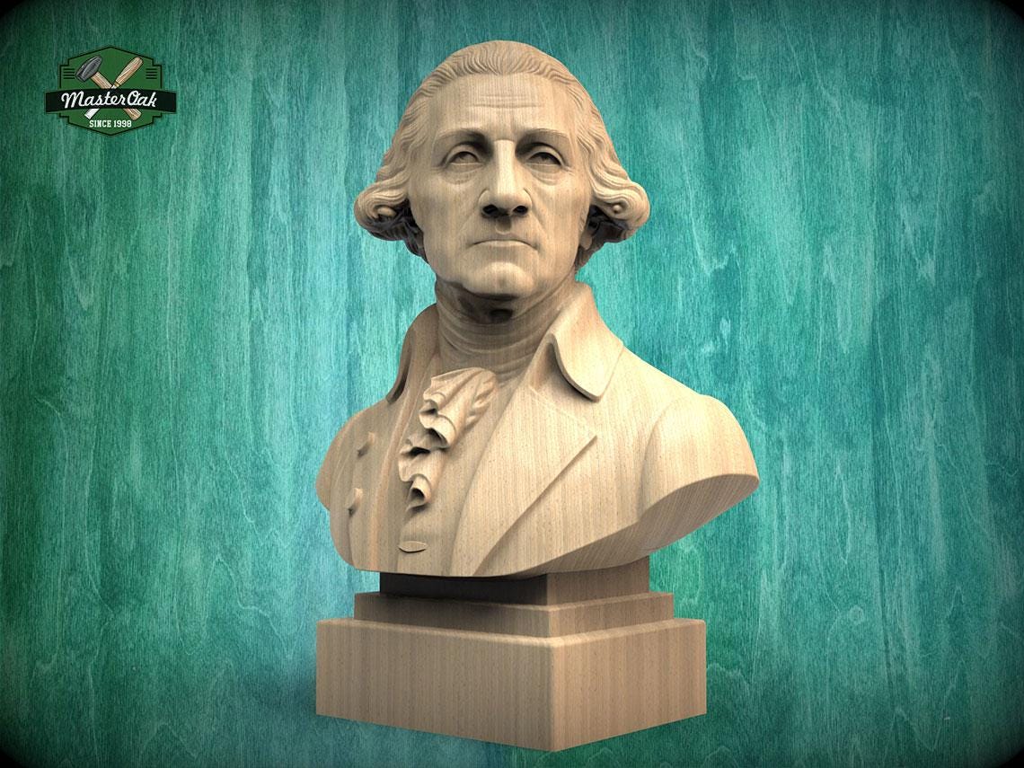 George Washington Bust, Hand-Finished Wood Sculpture | 1st President Decor
