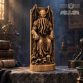 Cthulhu Throne Statue, Wooden Lovecraftian Monster Figurine, R’lyeh Cosmic Horror Decor, Gothic Altar Sculpture, Dark Fantasy Gift