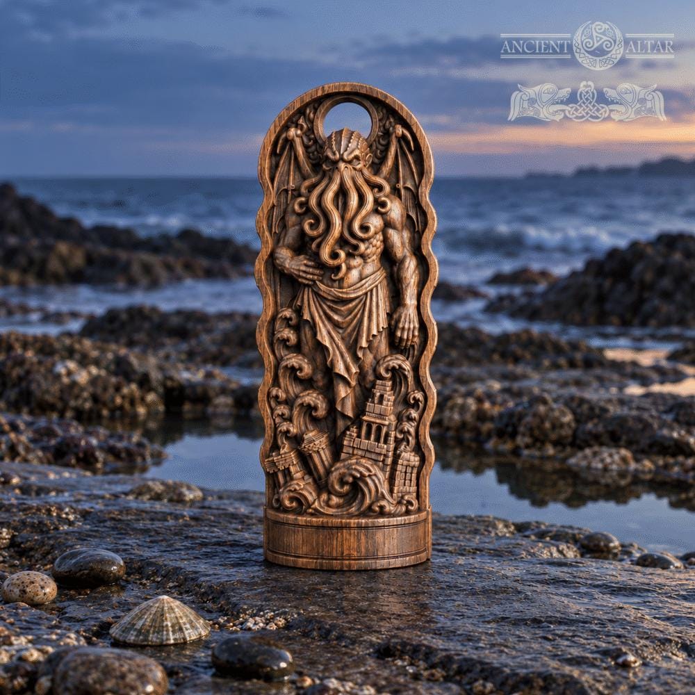 Cthulhu Wooden Statue, Lovecraftian Cosmic Horror Sculpture, Eldritch Altar Decor, Gothic Oak Figurine, Horror Lover Gift