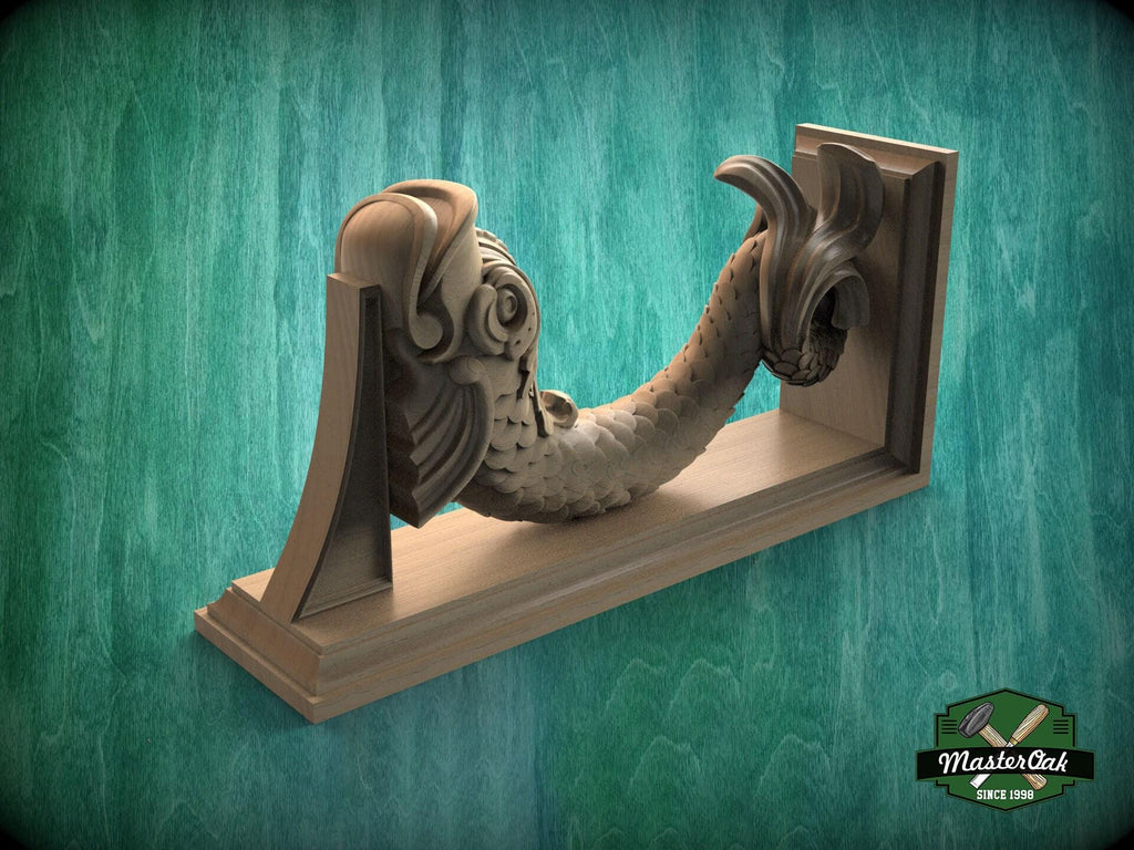 Victorian Carved Wooden Corbel with Intricate Fish Motif - Elegant Architectural Decor, 1pc, Home Wall Embellishments, wood wall art decor