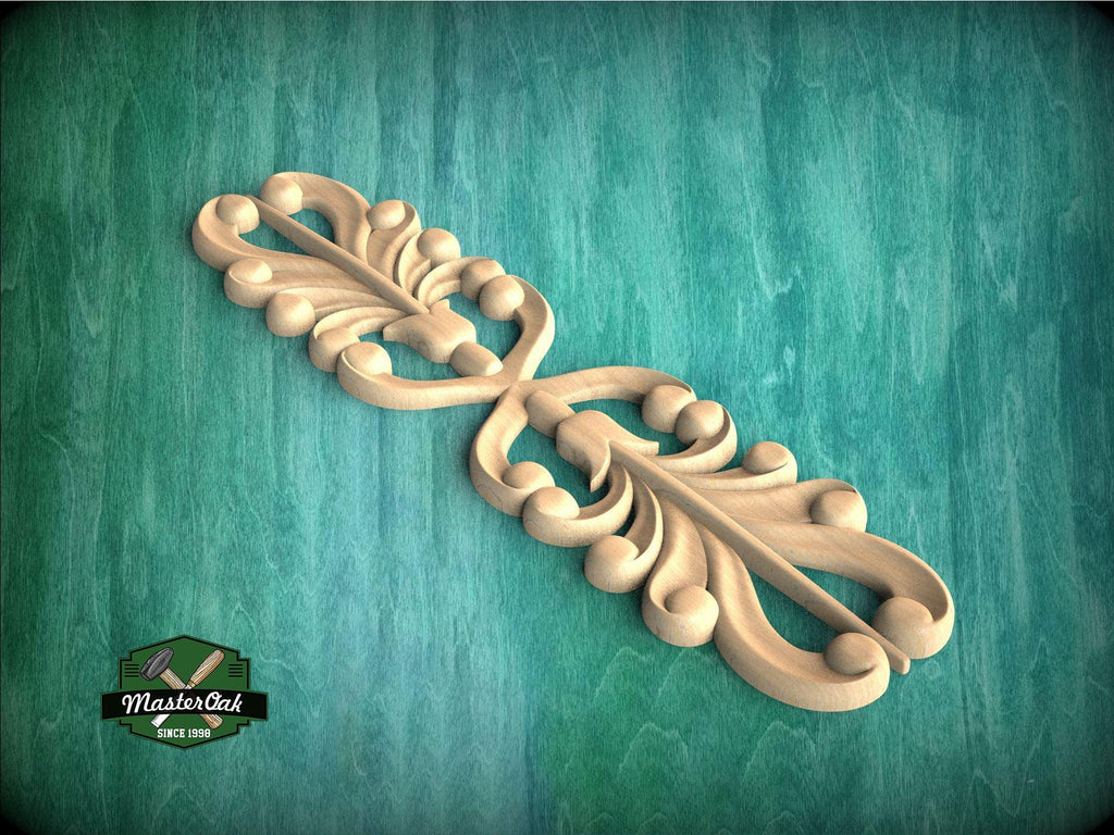 Symmetrical Wood Applique with Stylized Drop Scrolls