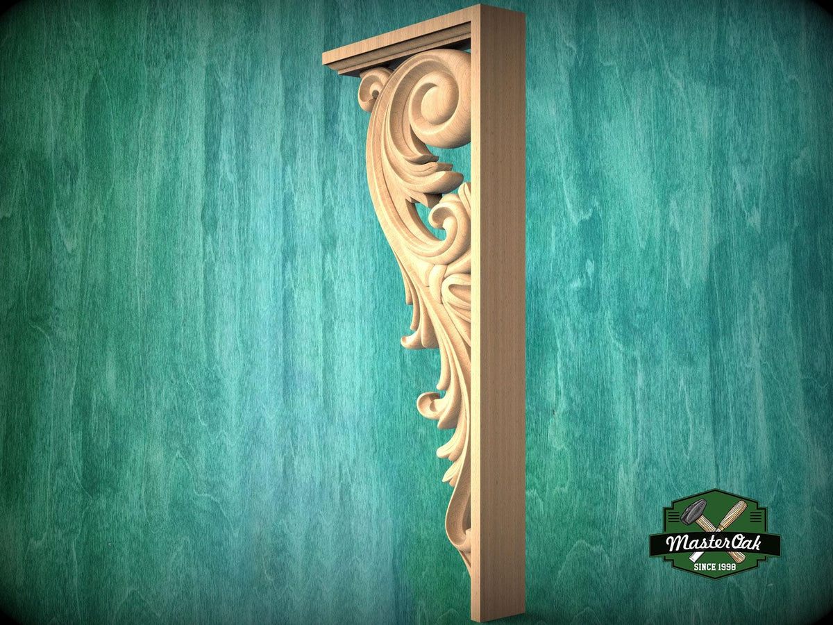 Ornate Wooden Doorway Corner Bracket with Acanthus Scrolls