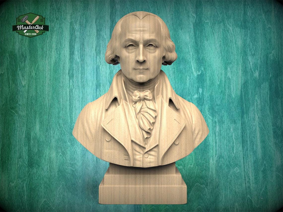 James Madison Bust, Hand-Finished Wood Sculpture | Presidential History Decor