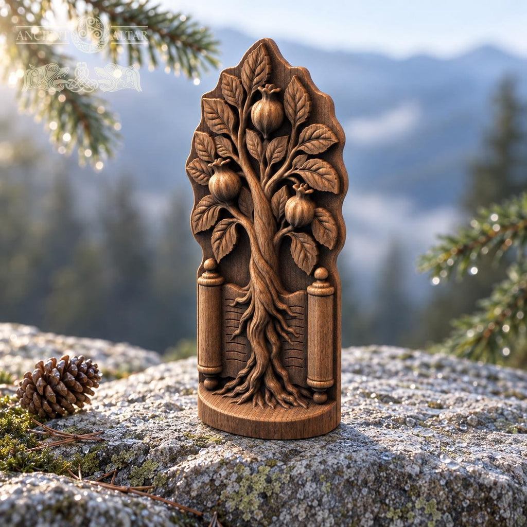 Pomegranate Tree with Torah Scroll, Solid Oak Judaica Sculpture, Tree of Life Decor, Jewish Wedding and Housewarming Gift