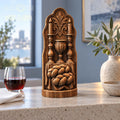 Shabbat Table Oak Wood Sculpture, Challah Kiddush Cup and Candles Relief, Judaica Home Decor, Jewish Wedding Gift