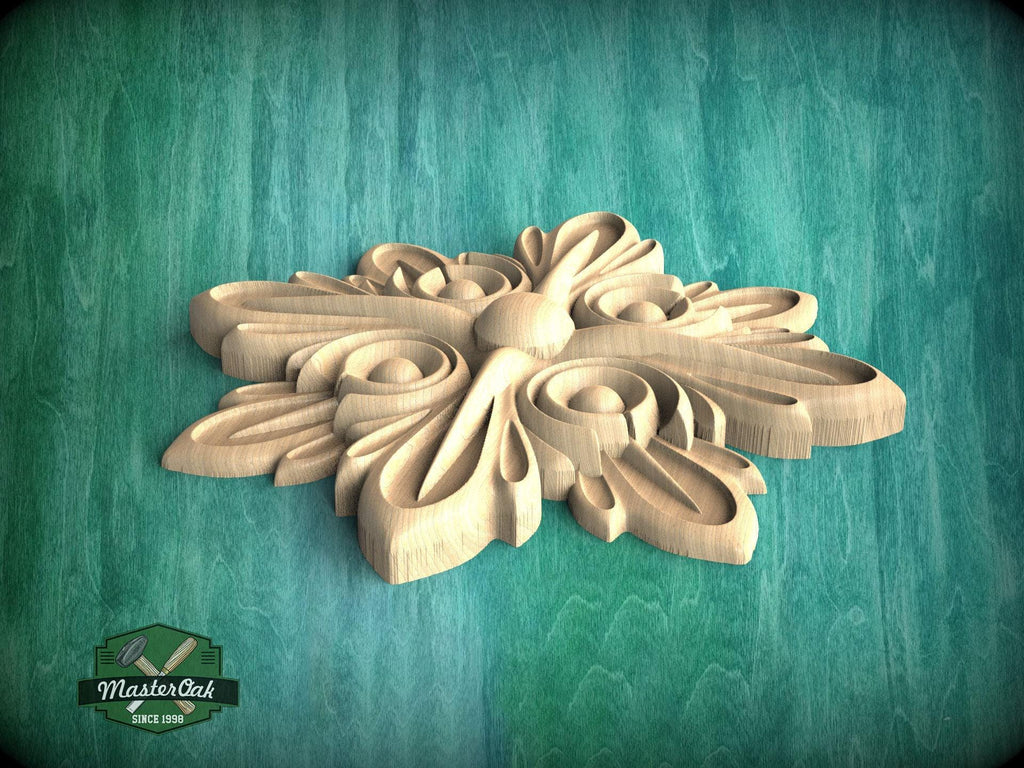 Ornate Leaf Medallion: Wooden Rosette Onlay, 1 piece, Unpainted, Home Wall Embellishments, Round Wooden Trims, Wood Wall Art Decor