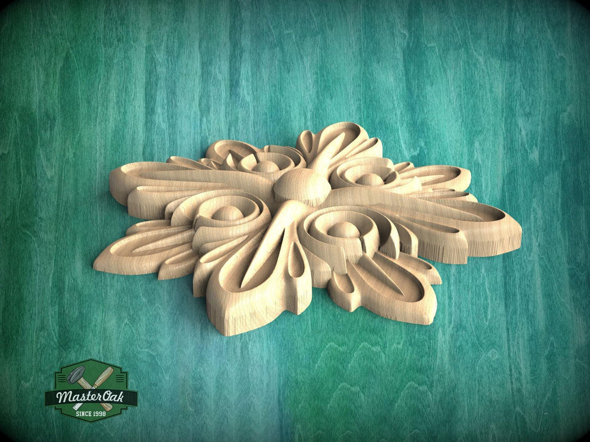 Ornate Leaf Medallion: Wooden Rosette Onlay, 1 piece, Unpainted, Home Wall Embellishments, Round Wooden Trims, Wood Wall Art Decor