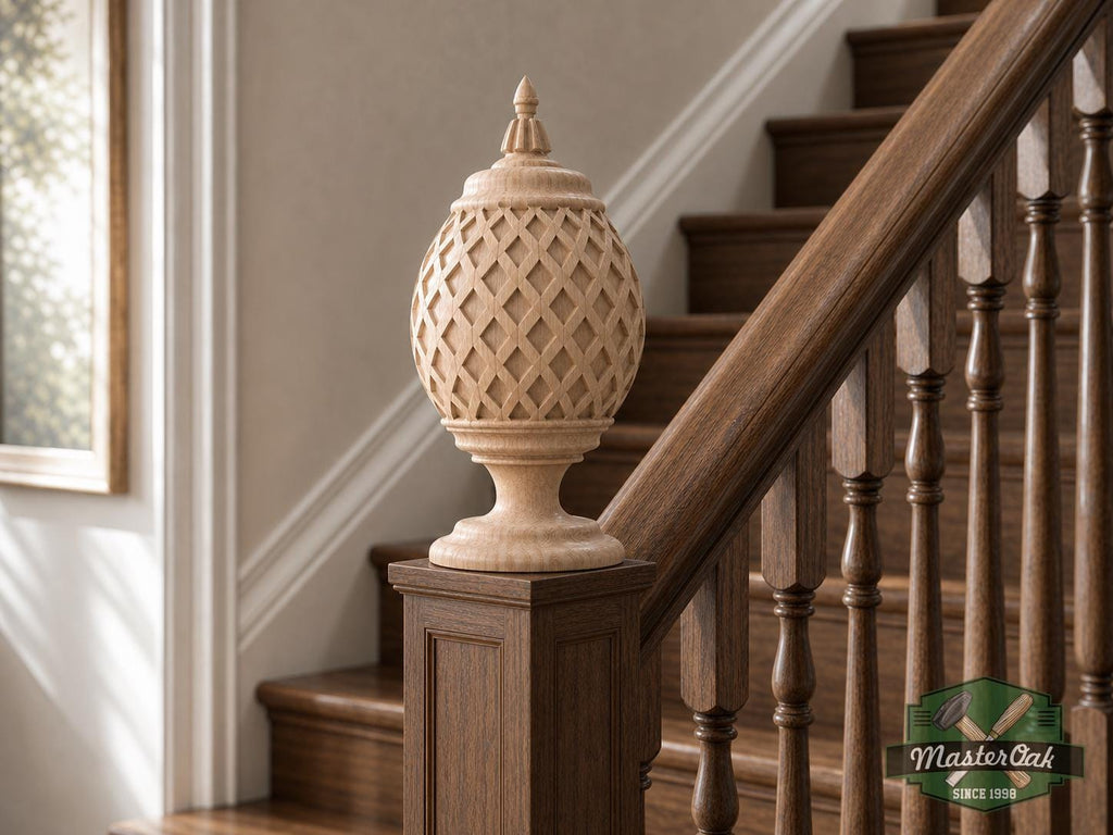 Grid Shaped Finial For Staircases, Carved Post Finials with square base, Staircase Newel Post Cap, Bed finials