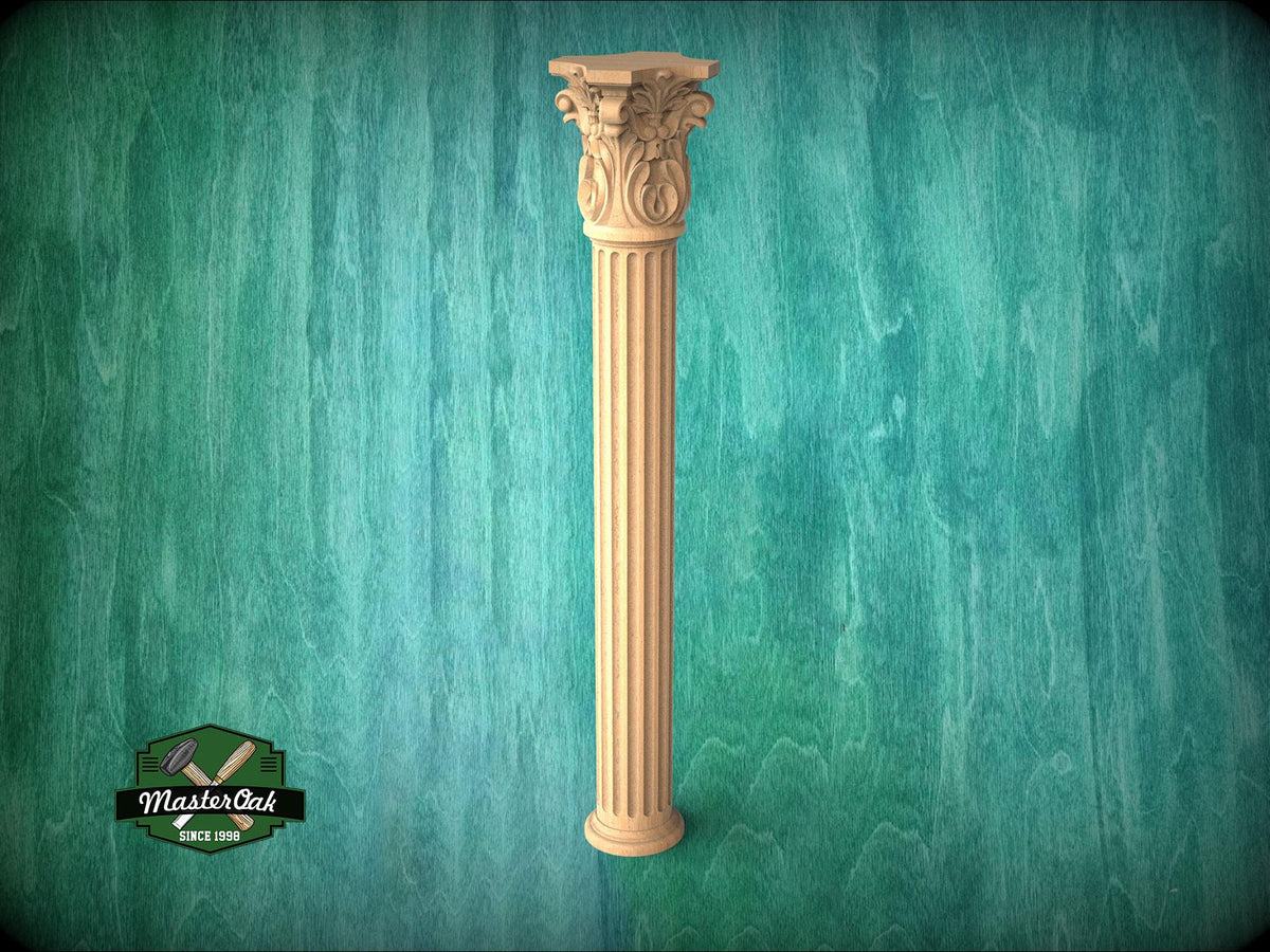 Classical Corinthian Column in Wood for Architectural Elegance, wood capital with acanthus leaves, Carved Wooden Capital, 1 piece, unpainted