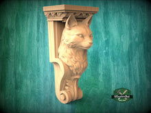 Load image into Gallery viewer, Carved Wooden Cat Corbel – Decorative Wall Bracket with Animal Head

