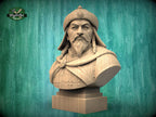 Genghis Khan Bust | Carved & Hand-Finished Wood Statue | Mongolian History Decor