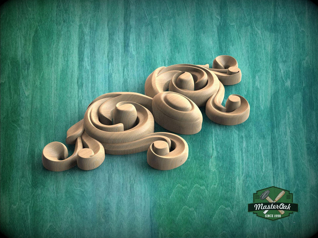 a group of wooden objects sitting on top of a green surface