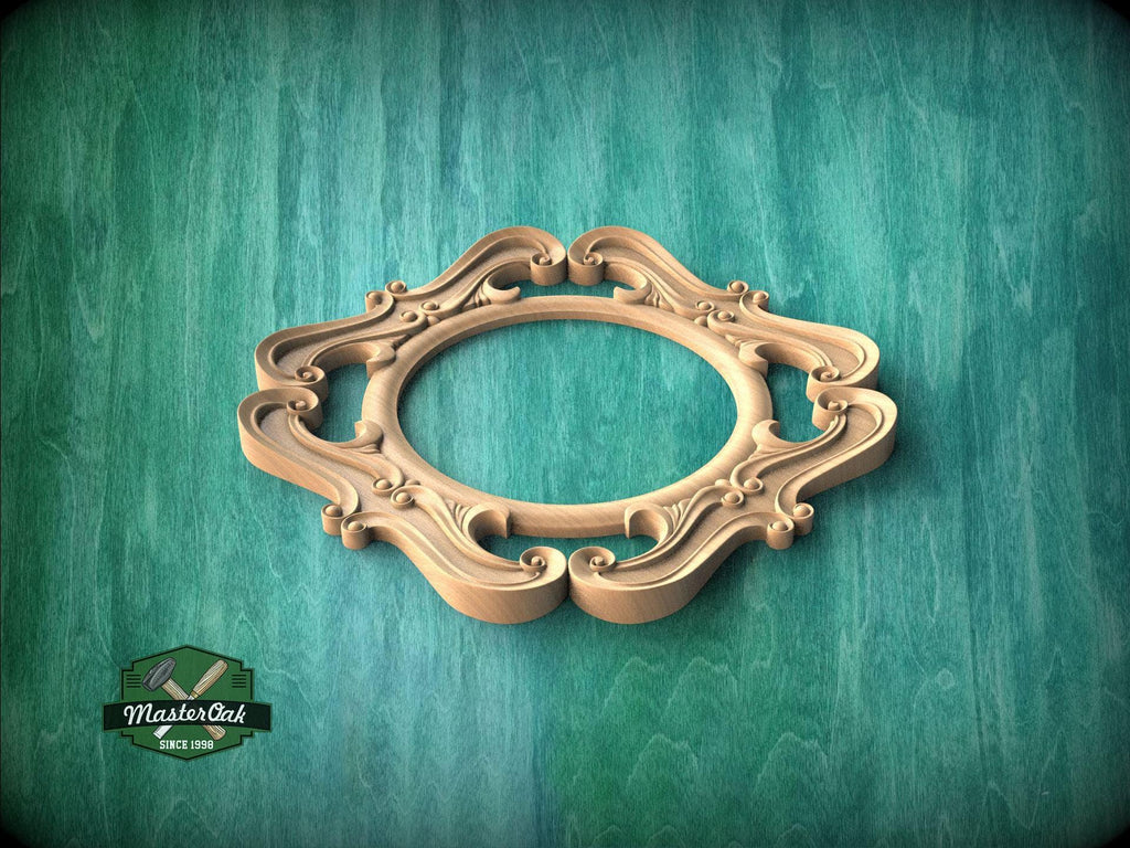 Round Baroque Wood Frame with Ornate Scroll Corners – Classic Decorative Carving