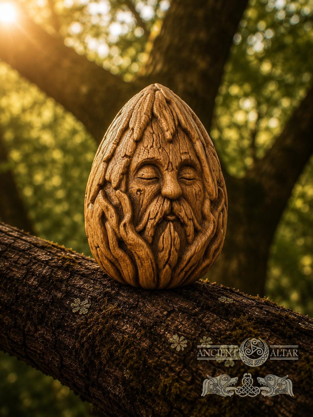 Wooden Forest Spirit Figurine – Ancient Bark Sage, Woodland Guardian Decor