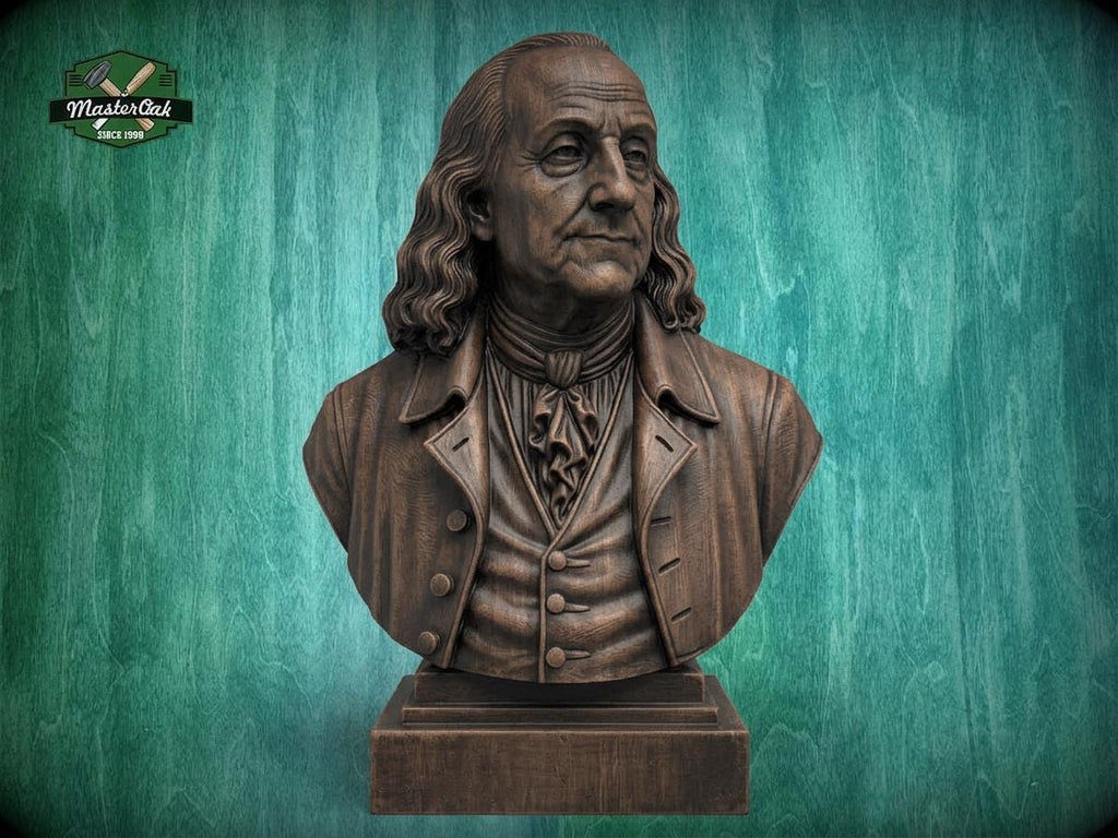 Wooden Benjamin Franklin Sculpture | Hand-Sanded & Hand-Toned | American History Decor