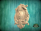 Personalized Classic Wooden Shield Onlay, Artisanal Baroque Flourishes for Interiors, 1 pc, Unpainted, Home Wall Decor, wooden trims