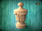 Unpainted Hardwood Finial with Acanthus Leaves, Newel Post Cap