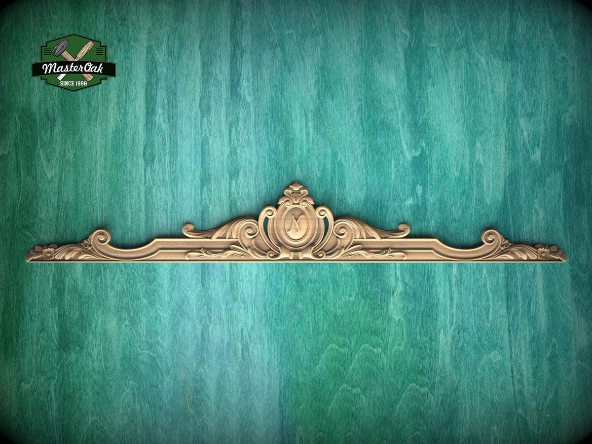 Personalized Horizontal wood applique with floral motif and monogram, 1 pc, Unpainted, carved decoration of wood, wooden onlay, Wall Decor