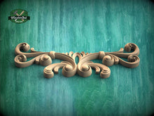Load image into Gallery viewer, Grand Scroll Wood Applique – Ornamental Crest with Flowing Curves
