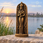 Isis Statue with Ankh, Winged Egyptian Goddess in Oak Wood, Pagan Altar Sculpture, Ancient Egypt Decor, Mythology Gift