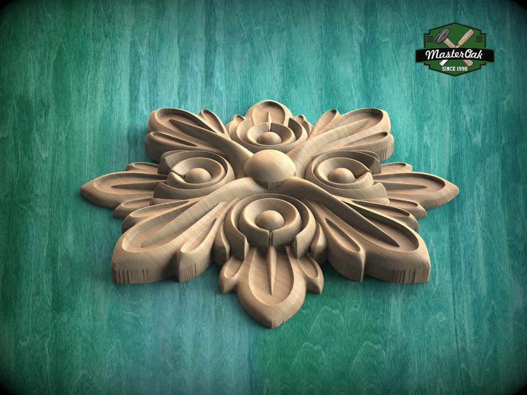 Ornate Leaf Medallion: Wooden Rosette Onlay, 1 piece, Unpainted, Home Wall Embellishments, Round Wooden Trims, Wood Wall Art Decor