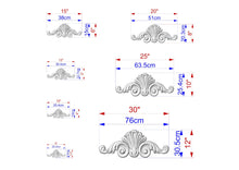 Load image into Gallery viewer, a collection of five different sizes of ornamental designs, each with its own unique measurements and scale. The designs are depicted in a detailed manner, providing a clear visual representation of the various sizes available.
