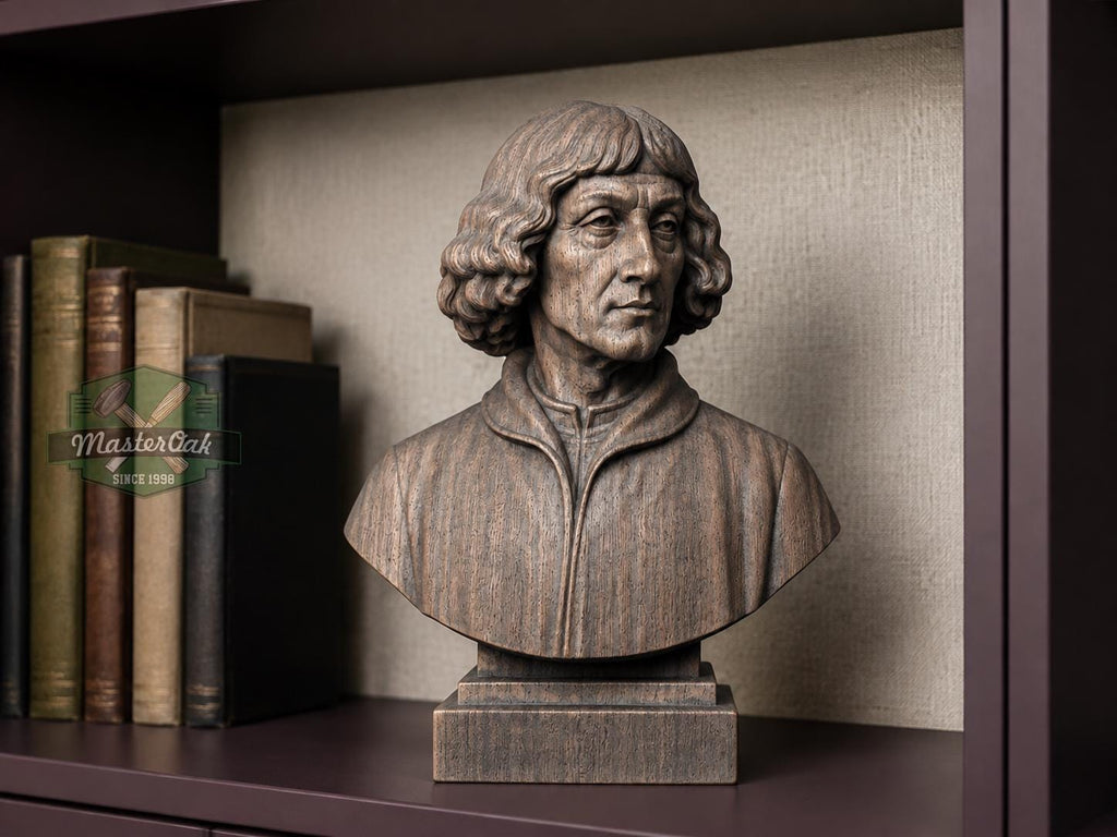 Nicolaus Copernicus Bust, Hand-Finished Wood Sculpture | Astronomy Decor
