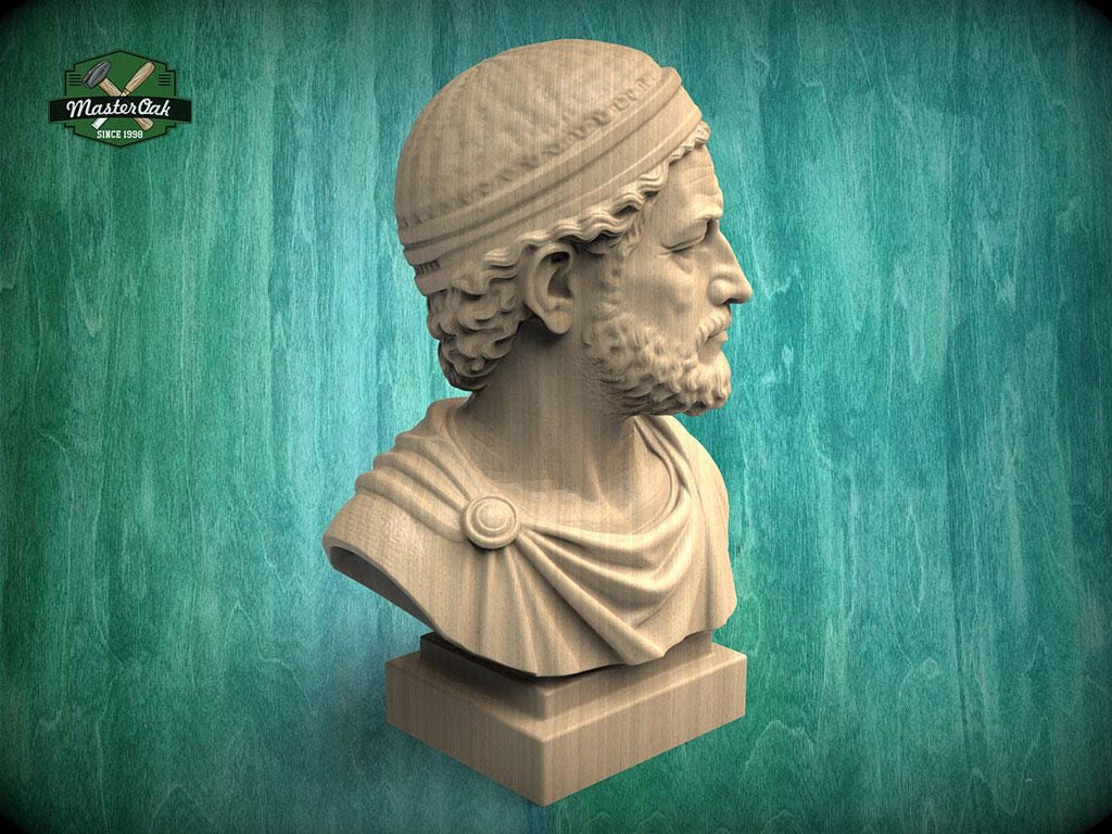 Hannibal Barca Bust, Hand-Finished Wood Sculpture | Ancient Military Decor