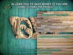 The image is a promotional advertisement for Master Oak, a company that specializes in painting products. It features a close-up of a wooden carving and a sample of multi-toned wood, along with text that provides information about the products.