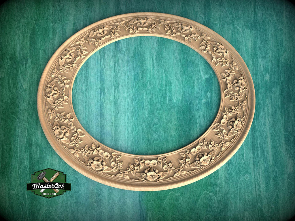 Antique-Style Circular Wood Frame with Floral Carvings for Elegant Interiors, 1 pc, Unpainted, Home Wall Embellishment, Carved Mirror Frame
