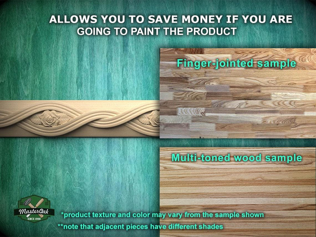 The image is a collage of three different wood samples, each showcasing a distinct texture and color. The text above the samples states that the product texture and color may vary from the sample shown, and that adjacent pieces have different shades.