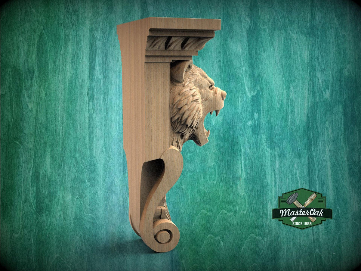 Roaring Bear Support Bracket– Rustic Wood Corbel for Mantel or Cabinet