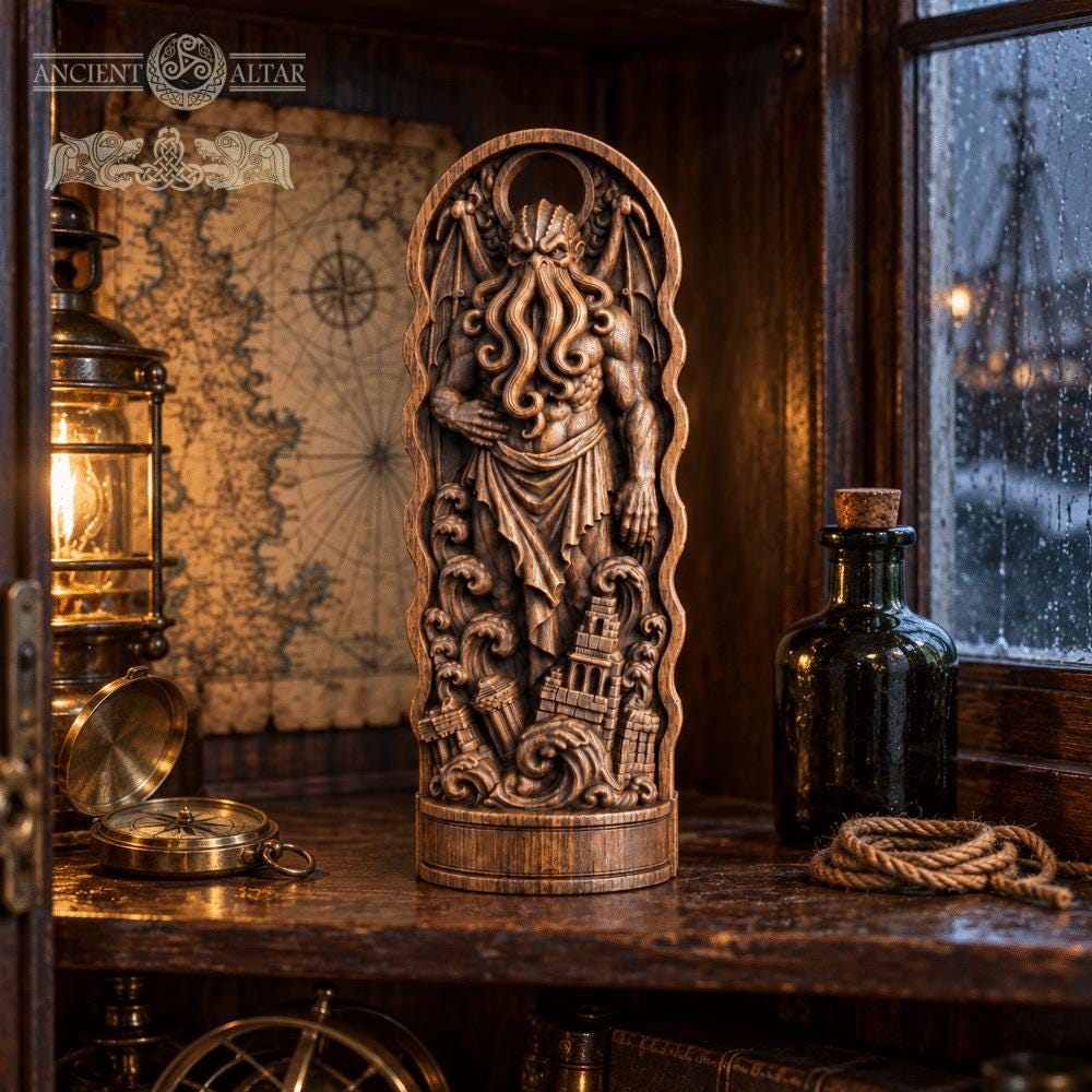 Cthulhu Wooden Statue, Lovecraftian Cosmic Horror Sculpture, Eldritch Altar Decor, Gothic Oak Figurine, Horror Lover Gift
