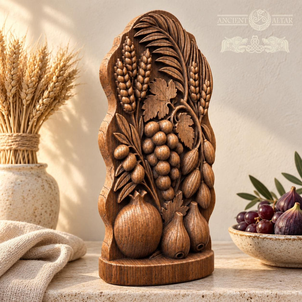 Seven Species Oak Wood Sculpture, Grapes Pomegranate and Fig Relief, Botanical Judaica Decor, Jewish Housewarming Gift