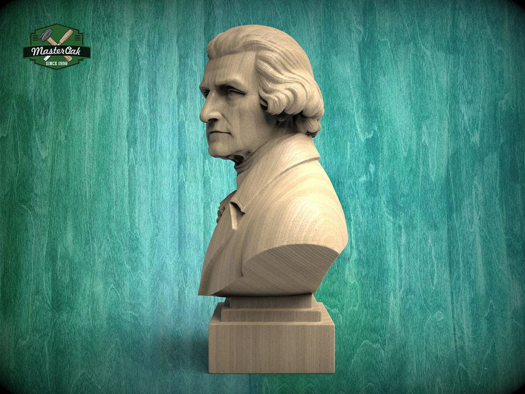Thomas Jefferson Bust, Hand-Finished Wood Sculpture | American History Decor