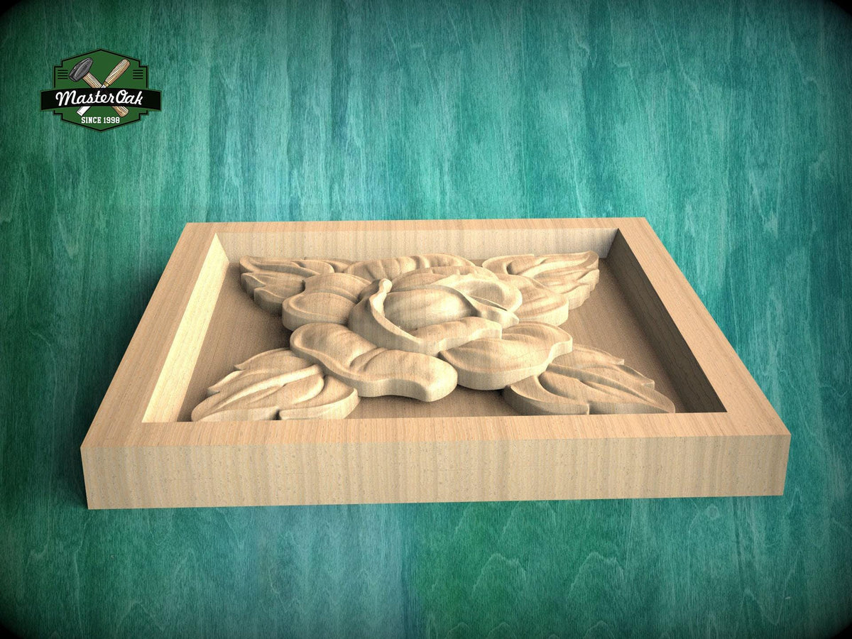 Sub Rosa Carved Rose Rosette - Symbolic Wood Art, Square Carved Decor, 1pc, Unpainted, Home Wall Embellishments, Wood Onlay