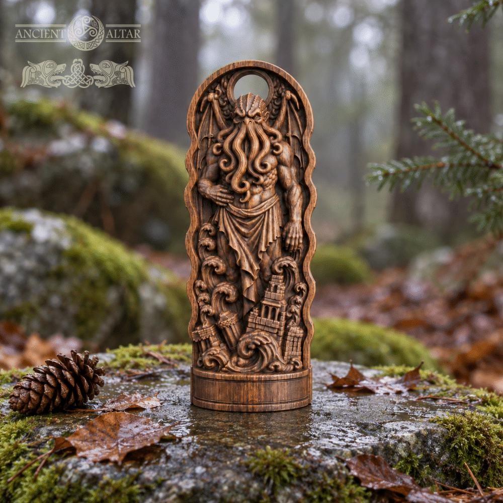 Cthulhu Wooden Statue, Lovecraftian Cosmic Horror Sculpture, Eldritch Altar Decor, Gothic Oak Figurine, Horror Lover Gift