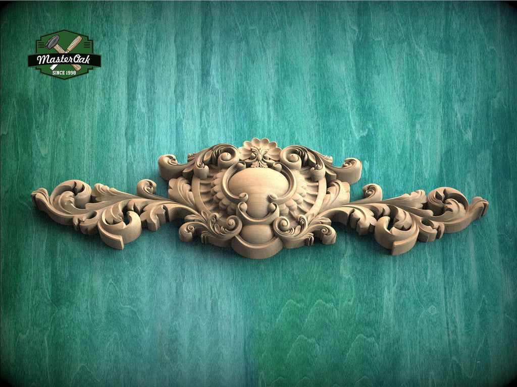 Baroque Crest with Cartouche – Ornate Carved Wood Applique for Furniture