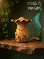 Wooden Chanterelle Forest Spirit Figurine, Oak Mushroom Guardian, 2.76 in