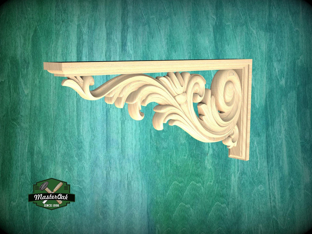 Ornate Wooden Doorway Corner Bracket with Acanthus Scrolls