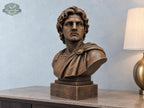 Alexander the Great Bust | Carved & Hand-Finished Wood Statue | Conqueror Gift