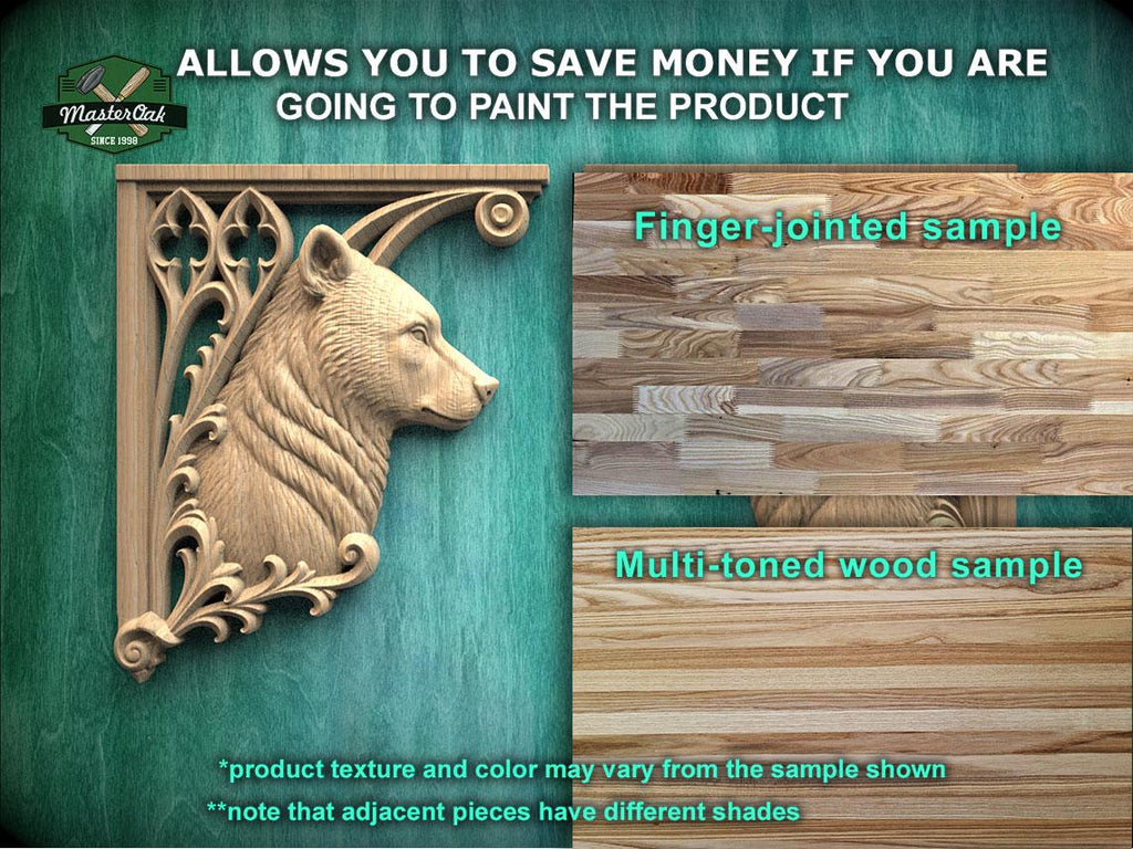 Carved Wood Bear Corner Onlays, Mirrored Pair with Gothic Scrollwork