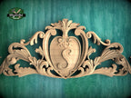Personalized Baroque Style Carved Wood Onlay with Cartouche, Ornate Wood Crest Onlay Accent, Furniture Carving, Wood Onlay, 1pc, Unpainted