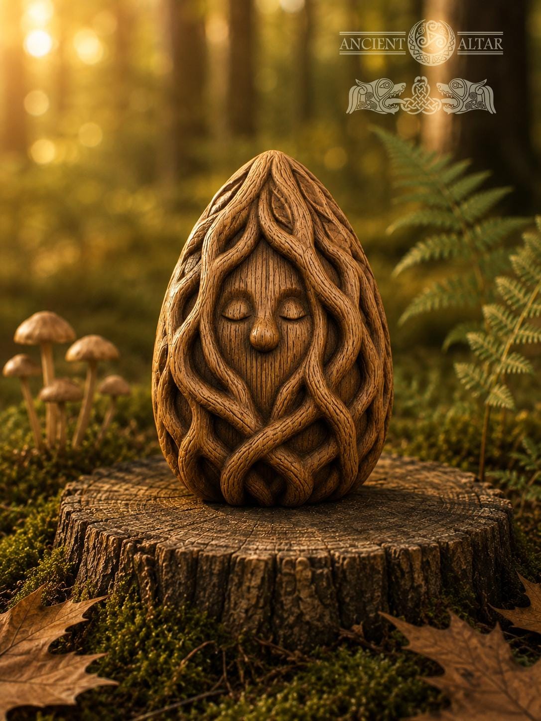 Wooden Forest Spirit Figurine, Oak Root Guardian, Woven Vine Sculpture, Cottagecore Shelf Decor, Nature Lover Gift