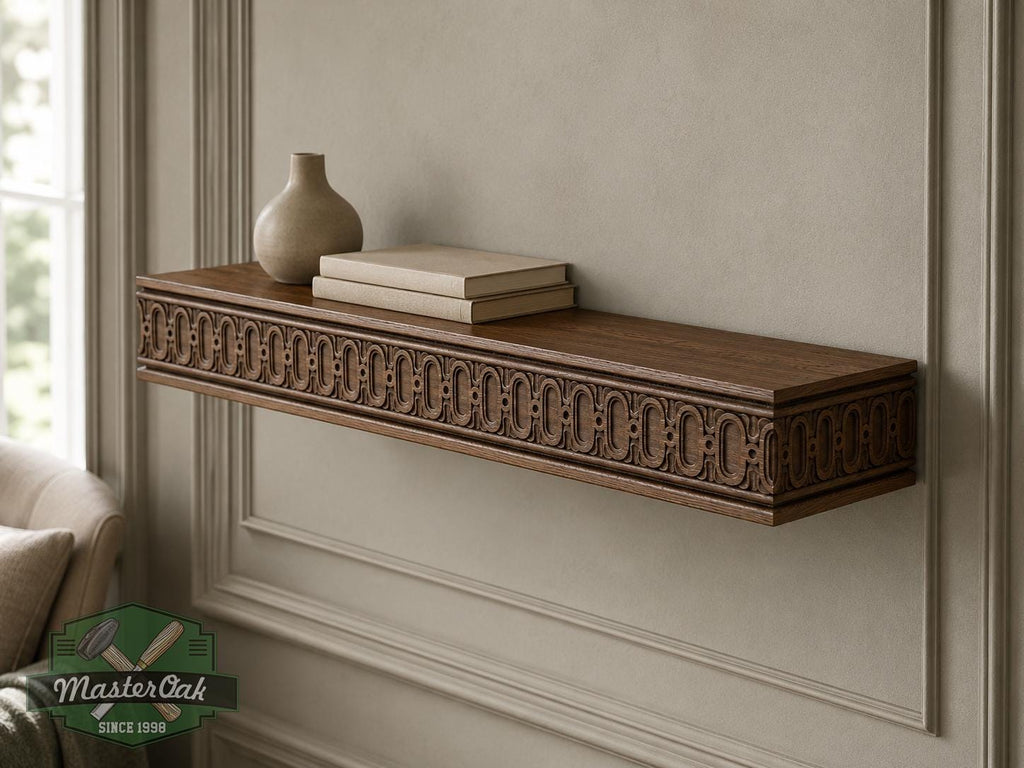 Carved Solid Oak Wall Shelf with Arched Pattern, Ornate Floating Shelf, Decorative Wood Display Shelf, Classical Home Decor