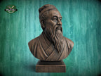 Confucius Bust | Carved & Hand-Finished Wood Statue | Chinese Philosophy Decor