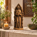 Brigid Goddess Statue with Book and Sacred Flame, Wooden Celtic Deity Figurine, Imbolc Altar Decor, Irish Pagan Gift