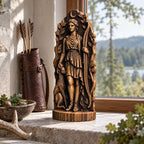 Artemis Huntress Statue with Deer, Wooden Greek Moon Goddess Figurine, Woodland Altar Decor, Archery and Nature Lover Gift