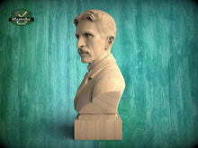Load image into Gallery viewer, Nikola Tesla Bust, Hand-Finished Wood Sculpture | Inventor Decor
