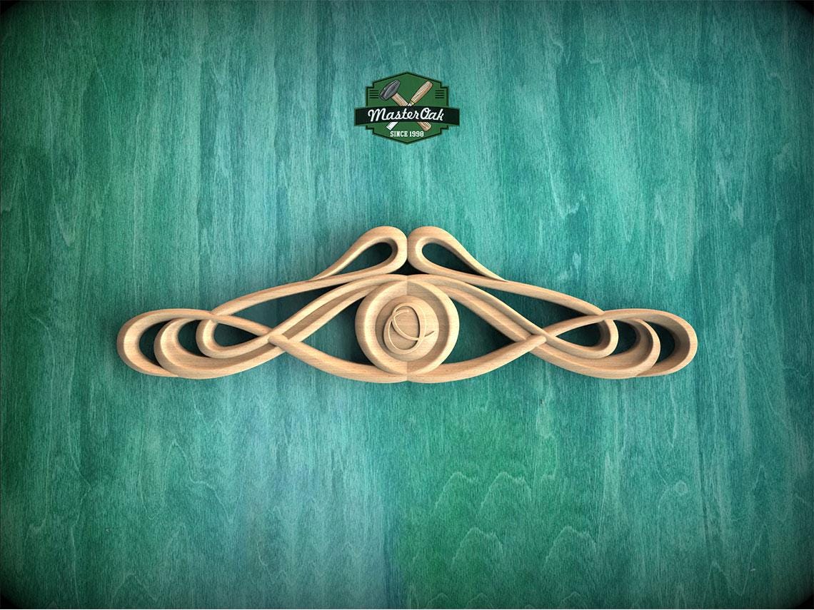 Personalized Art Nouveau Wood Applique with Symmetrical Scrolls & Oval Center
